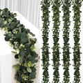 4Pcs Eucalyptus Garland, 6FT Green Flower Garland Decor, Artificial Faux Eucalyptus Leaves Greenery Vines for Table Runner Wedding Bedroom Mantle Centerpieces Backdrop Decorations