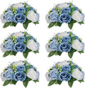 NUPTIO Wedding Floral Centerpieces for Tables: 6 Pcs Dusty Blue & White Fake Flower Ball for Weddings Party - Artificial Rose Arrangements for Birthday Bridal Shower Decorations