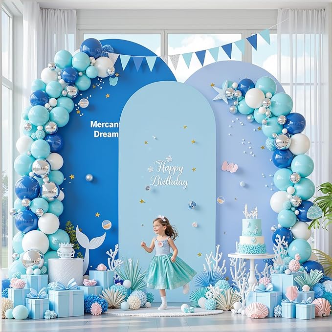 Gradient Blue Arch Backdrop Cover 7.2FT 6.6FT 6FT Arch Covers Stretchy Backdrop Set of 3, Party Arch Cover Spandex Fitted Under The Sea Fabric Arch Covers for Baby Shower Birthday Wedding Decoration