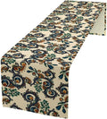 Vintage Bohemian Table Runner, Boho Blue Orange Ornate Paisley Print Table Runner for Kitchen Dining Home Party Decor, 13x70 Inch