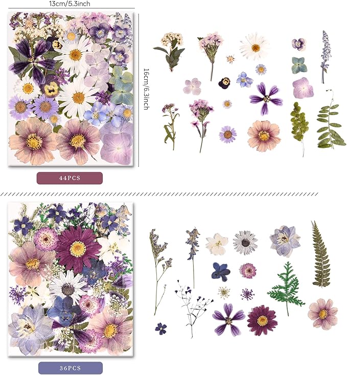 80PCS Natural Color Pressed Dried Flowers Dry Leaves with Tweezers - Real Pressed Flowers for DIY Crafts, Resin Jewelry, Cards, Soap, CandleMaking, Nail Art, and Scrapbooking (Natural Color)