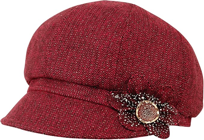Women Retro Classic Visor Newsboy Cabbie Cap Beret Hats with Flower Buckle for Woman Ladies