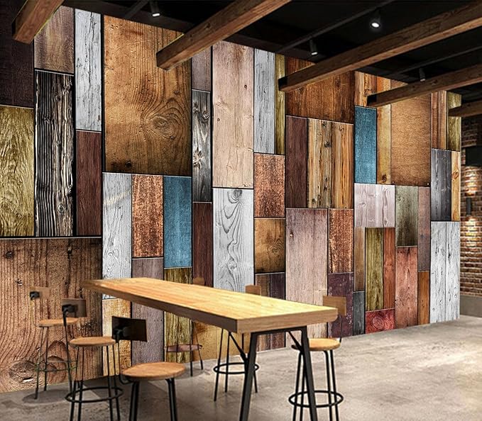 Eierme-Vintage Color of Old Wooden Wall Background Texture Mural Wallpaper Peel and Stick 137" x 102"