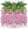 Artificial Wisteria Hanging Flowers Fake Wisteria Flower Garland Silk Vines Rattan Decor for Home Wedding Arch Wall Garden Greenery Bedroom Outdoor Office Party Decoration (24, Light Pink)