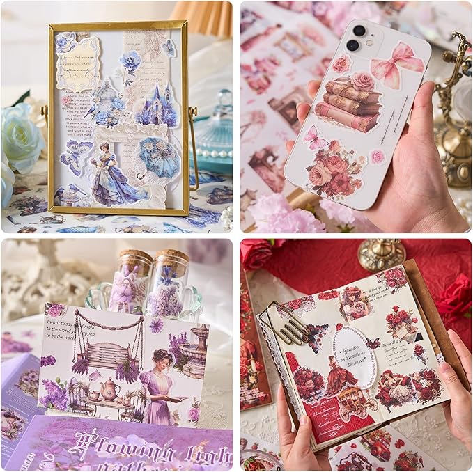 Snycler Sticker Book - 24 Sheets Vintage PET Stickers for Scrapbooking, Junk Journaling, Ephemera, and Decorative Crafts - Pre-Cut Floral Design Stickers Vintage-5