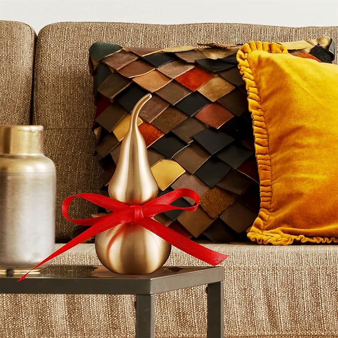 Feng Shui Decor - Brass Wu Lou Gourd with Red Luck Strip for Ideal Home Decoration,Table,Bookshelf,5inch Tall,Full Brass,Fortune Protection,Hu Lu Bring Good Luck,Healthy,Success