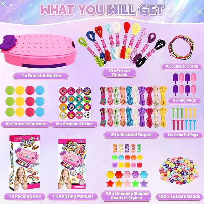 OCHIDO 2 in 1 Friendship Bracelet Kit, Bracelet Making Kit for Girls, Arts and Crafts for Kids Ages 8-12, DIY String Bracelet Maker, Birthday Christmas Gift for Girl 6 7 9 10 11 12+ Year Old