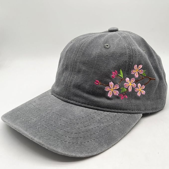 Cute Flower Hat, Elegant Floral Embroidered Adjustable Baseball Cap for Men Women, Gifts for Flower Lovers, Black