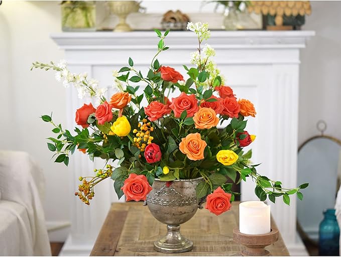 FiveSeasonStuff Coral Orange Artificial Roses Real Touch Silk Flowers with 12 Stems Wedding Bridal Bouquet Home Décor