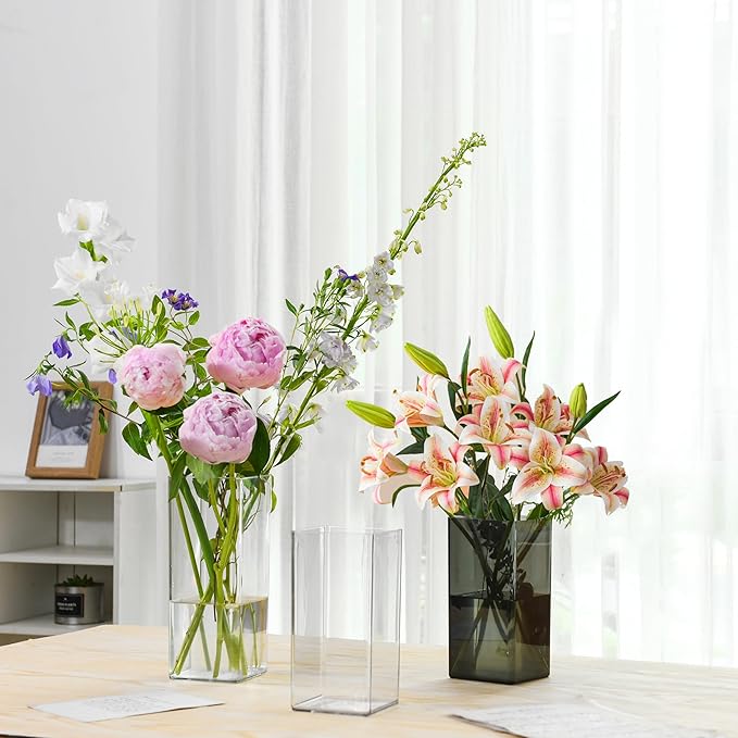 Acrylic Square Flower Vase, Non-breakable Vase, 5" x 5" x 10" Tall Clear Vases for Flower, Large Cube Floral Plant Container, Planter Terrarium for Wedding Party Event, Home Office Decor