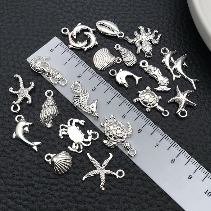 WOCRAFT 60pcs Bright Silver Ocean Bracelet Charms for Jewelry Making Sets DIY Necklace Bracelet Keychain Crafting Charms Kit Craft Supplies (SN885)