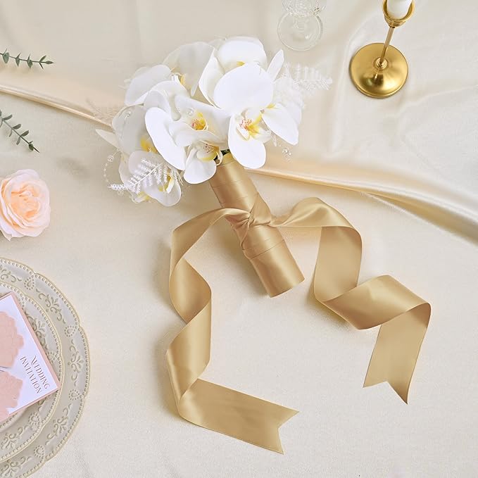 Double Face Gold Satin Ribbon 2 inch X 25 Yards Polyester Gold Ribbon for Gift Wrapping Very Suitable for Weddings Party Hair Bow Invitation Decorations and More