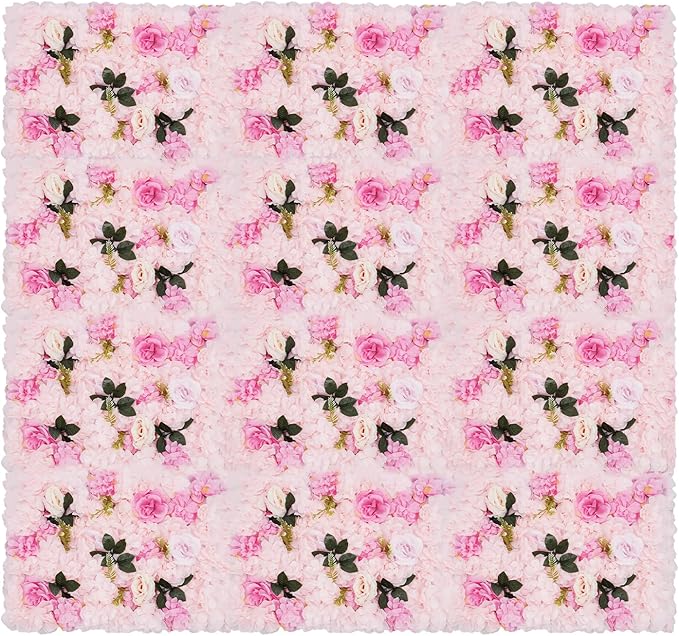12pcs Flower Wall Panels 15.7" x 23.6" Floral Wall Artificial Flower Backdrop for Wedding Party Photo Backgrounds Light Pink