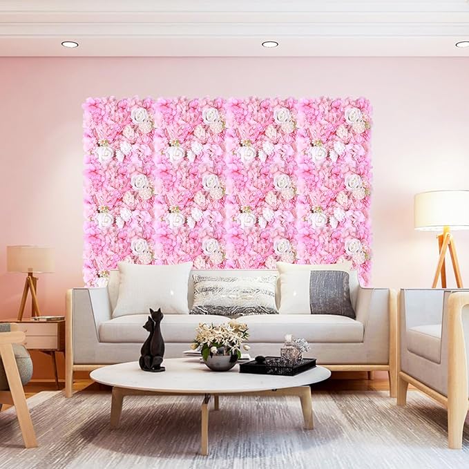 Artificial Silk Flower Wall Panel Pink Decorative Floral Background Silk Rose Mat for Wedding Party Backdrop Wall Decor Shop Photo Backdrop Floral Wall Arrangement 15 * 15in 12Pcs