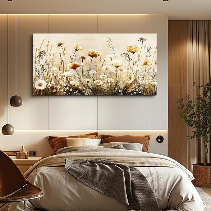 hyidecorart Large Wall Art for Living Room Nature Floral Botanical Farmhouse Wall Decor Elegant Flowers Canvas Prints Painting Pictures for Bedroom Bathroom Home Office Wall Decoration 24" x 48"