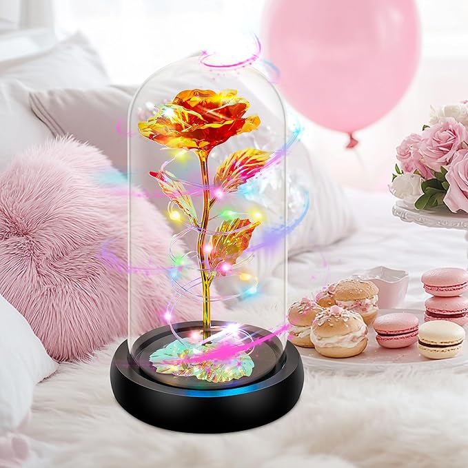 Childom Christmas Rose Gifts for Women,Birthday Gifts for Women Mom Christmas,Flowers for Delivery Prime,Rotating Red Light Up Rose in A Glass Dome,Anniversary Rose Gift for Her Valentines Day