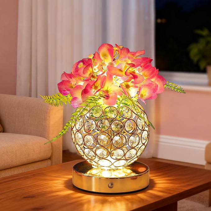 Purple Artificial Hydrangea Flower Lamp, 3 Color Dimmable Touch Control Night Light, Christmas Birthday Gifts for Women, Artificial Hydrangea Flower Table Lamp Decor Bedroom Bar Coffee Shop Wedding