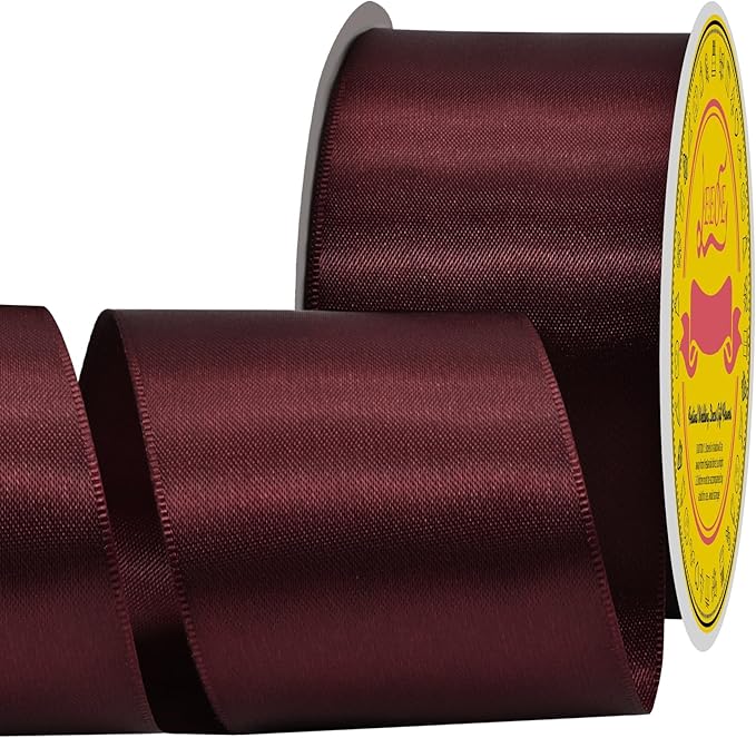 Double Face Burgundy Satin Ribbon 2" X 25 Yards Polyester Burgundy Ribbon for Gift Wrapping Very Suitable for Weddings Party Invitation Decorations and More