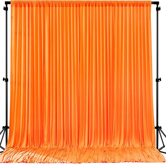 Orange Backdrop Curtains 4 Panels - Wrinkle-Free Polyester Photography Drapes for Baby Shower & Birthday Party - 16 X 10FT