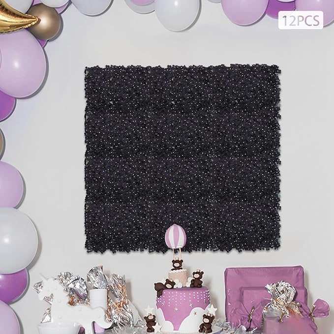 Flower Wall Panel Set,Black Artificial Wall Flower Backdrop,12 Pcs 23.62" X 15.75" 3D Silk Hydrangea Rose Floral Panel,Faux Roses Artificial Flower Backdrop for Wall Decor (12PCS-Black2)