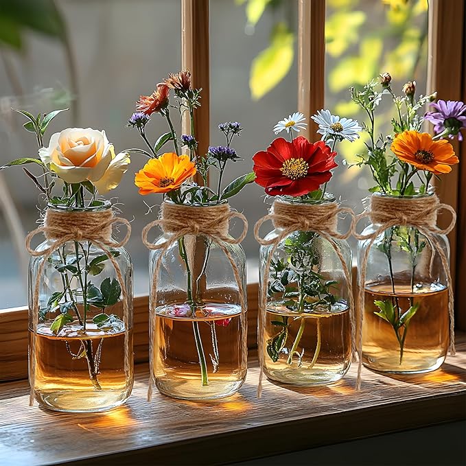 Vintage Glass Vases for Flowers, Set of 3 Clear Vases for Farmhouse Wedding Centerpiece Cylinder Bottle for Reception Table Decoration Home Decor Floral Arrangements