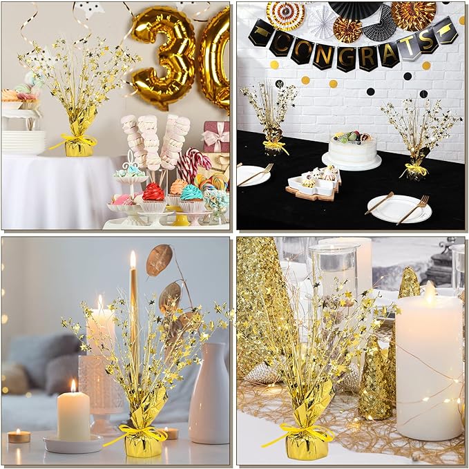 Crowye 3 Pieces Metallic Foil Spray Centerpiece Christmas Party Star Table Decoration Burst Centerpieces Fall Table Decor for Birthday New Year 2026 Party Holiday(Gold)