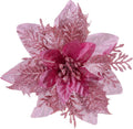Zhuqing 15Pcs Christmas Poinsettia Artificial Flowers Decorations, Glitter Poinsettia Christmas Tree Ornaments, Black Tree Flowers for Xmas/Wedding/Holiday/Wreath/Garland Decor, with Cilps, 5.5 Inch