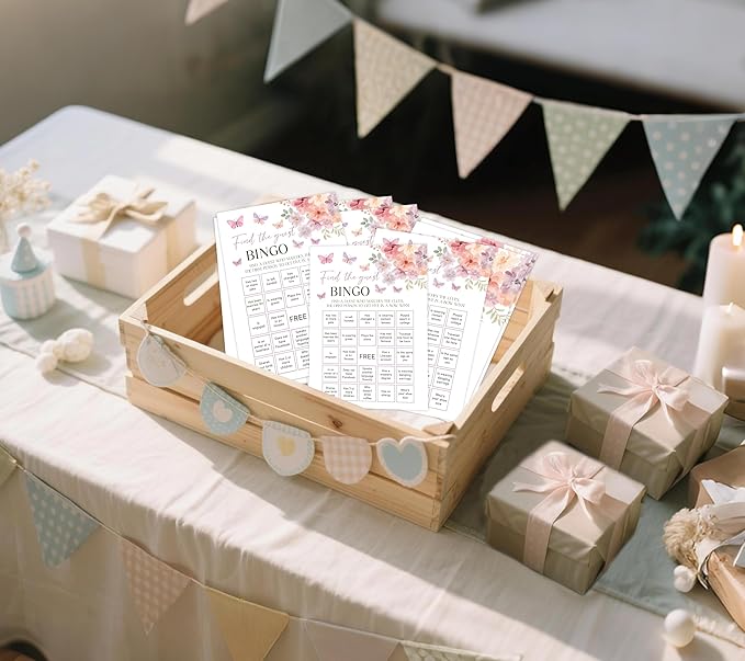 Baby in Bloom Baby Shower Games, Floral Find The Guest Bingo Game for 30 Guests with Game Cards, Gender Reveal Supplies & Decorations (DV22)