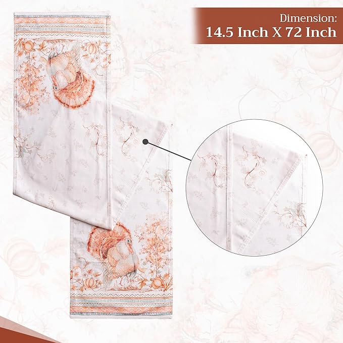 Maison d' Hermine Table Runner 100% Cotton Double Layer Table Runners 72 inches Long for Thanksgiving Christmas Decorations Home Kitchen Dining Party Wedding (Giving Thanks, 14.5" x 72")