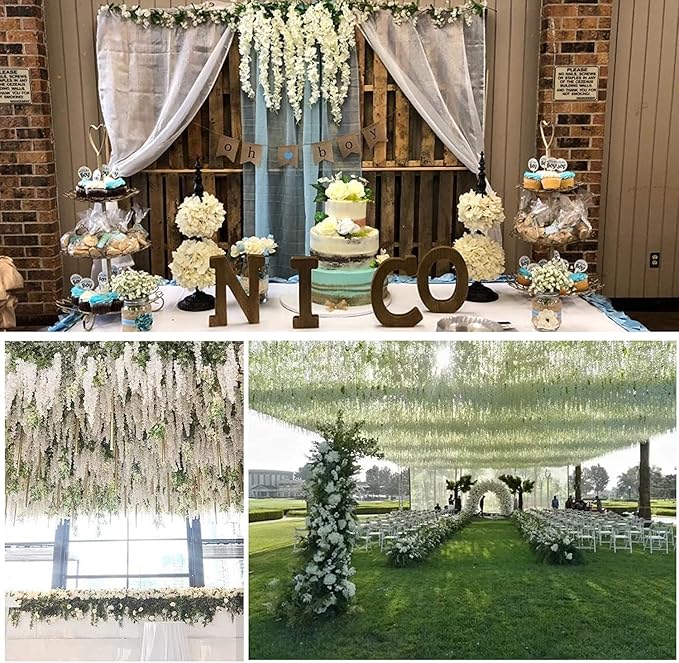 Artificial Wisteria Hanging Flowers Fake Wisteria Flower Garland Silk Vines Rattan Decor for Home Wedding Arch Wall Garden Greenery Bedroom Outdoor Office Party Decoration (36, White)
