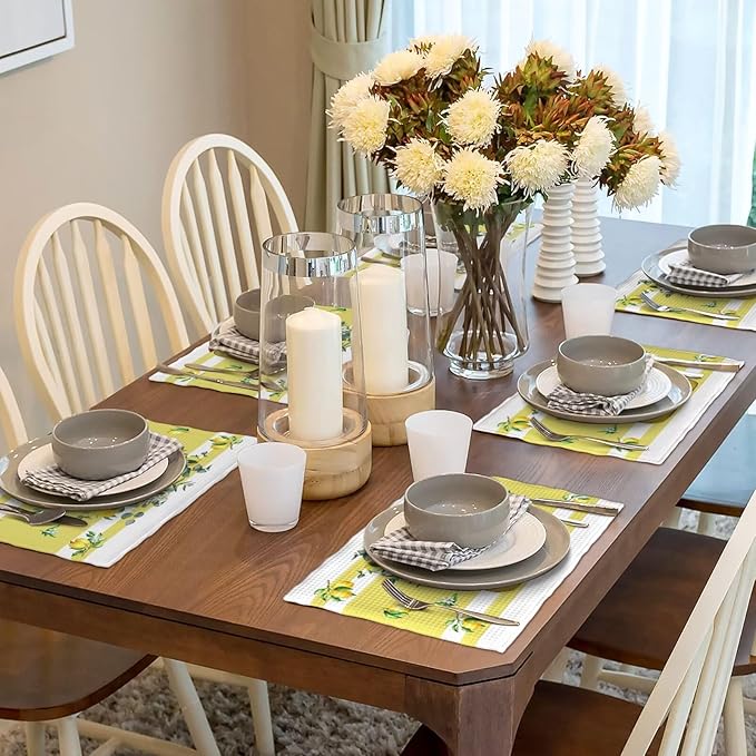 Lemon Kitchen Table Placemats Set of 6 Retro Country Floral Plant Print Placemat Indoor Outdoor Party Home Desktop Dining Room Decor 12x18 Inch