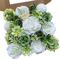 Rose Artificial Flowers White Fake Flower Bulk for DIY Wedding Bouquet Bridal Baby Shower Decorations Party Table Centerpieces Cake Decorating Silk Floral Arrangement Home Decor Indoor Green