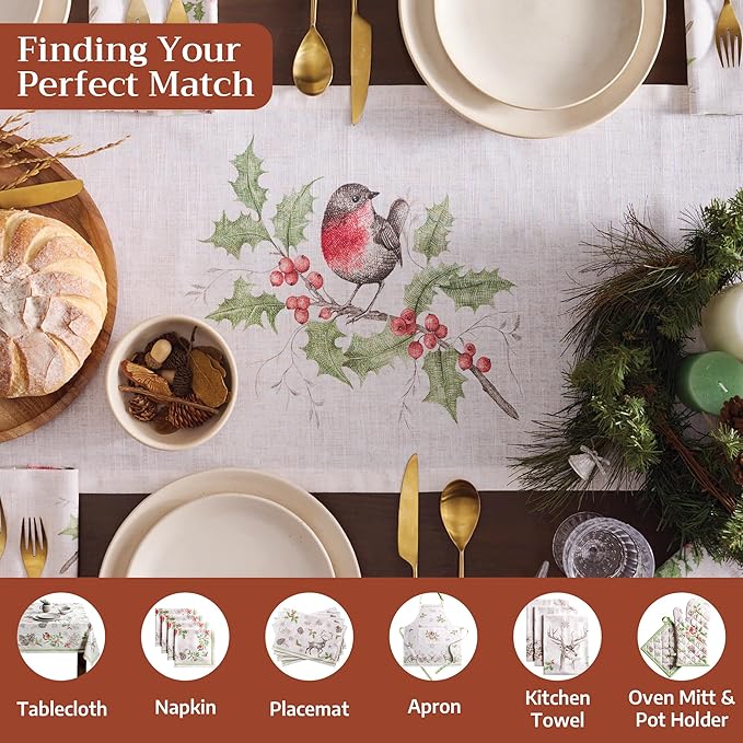 Maison d' Hermine Table Runner 100% Cotton Single Layer Table Runners 108 inches Long for Thanksgiving Christmas Decorations Home Kitchen Dining Party Wedding (Christmas Dew, 14.5" x 108")