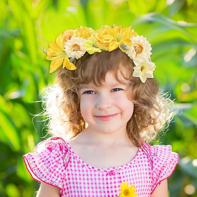 rongflower Fake Flower Heads for Crafts - Yellow Silk Artificial Roses, Peonies, Daisies & Mini Floral Heads Bulk (48-Pack) for Wedding Decor, Graduation Cap, Cake Topper, Baby Shower, Home Decoration