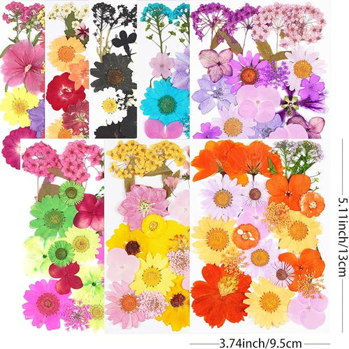 190Pcs Dried Pressed Flowers for Crafts,Xinxinran Dry Flower Kit for Resin Molds,Epoxy Resin Accessories,Bookmark,Nails, Jewelry Molds,Candle Making Supplies,Soap,Frame(Bright Color)