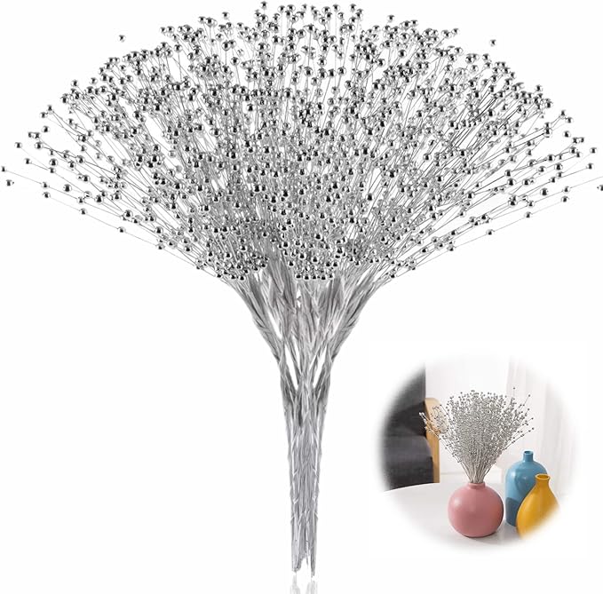 XINHUIDALSQ 100Pcs Bridal Wedding Pearl Bouquet Party Decoration Pearl String Beaded Garland – Beads Garlands Wedding Party Decoration DIY Accessories for Christmas (Silver)