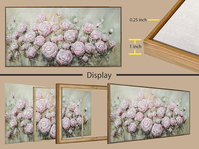 Arjun Flowers Wall Art Framed Canvas Art Wall Decor Living Room, Roses Floral Painting Textured Large Bedroom Artwork Picture Home Office Dining Room, 48"x24"