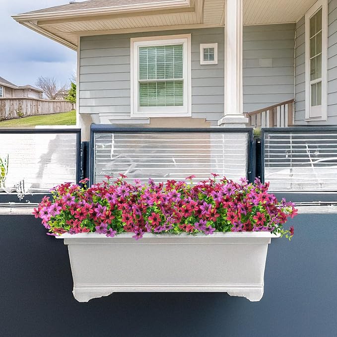 Homsunny Artificial Mums Fake Flowers for Outdoors Decoration, 12 Bundles Faux Silk Daisy Plants UV Resistant for Outside Garden Front Door Porch Planter Patio Yard (Light and Fuchsia)