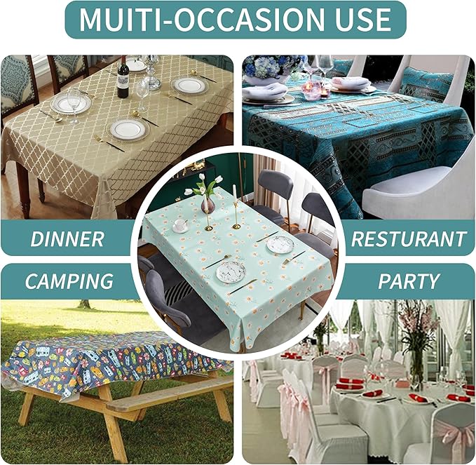 Rectangle Table Cloth,100% Waterproof Tablecloth OilProof SpillProof Vinyl Table Cloth, Wipe Clean Plastic Table Cover for Dining, Camping, Indoor and Outdoor 54" x 84",Mum Bloom