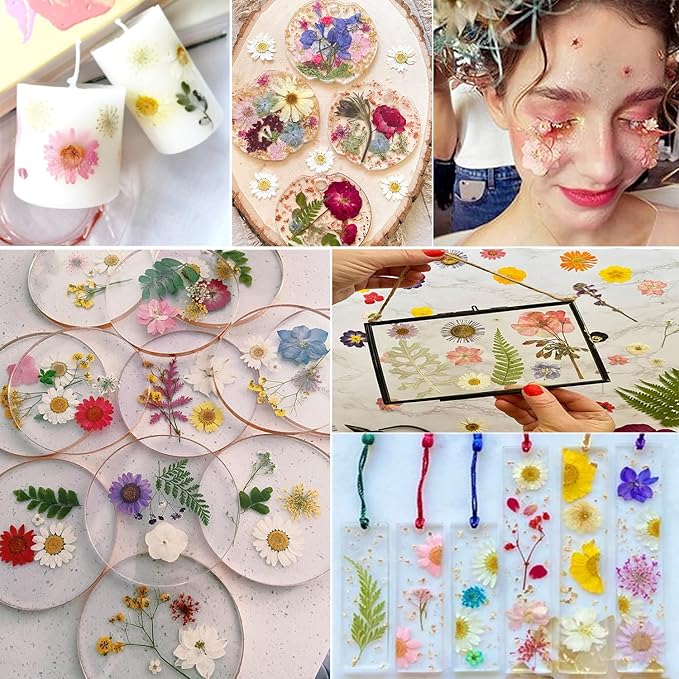 140pcs Dried Pressed Flower Leaves & Butterfly Stickers for Crafts,TrendCart Real Natural Dry Pressed Flowers & Leaves for Resin Molds Cake Candle Making Phone Cases Soap DIY Art Crafts Jewelry Making