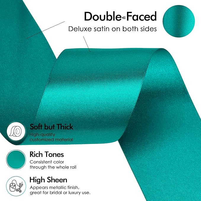 MEEDEE Teal Satin Ribbon - 2 Inch Double Faced Satin Ribbon for Christmas Tree, Weddings, Flower Bouquets