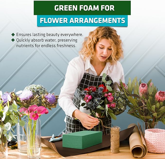 6 PCS Wet Floral Foam Blocks for Fresh Flowers, Each (9"L x 4.1"W x 2.7"H)Green Foam for Flower Arrangements, Florist Foam Bricks for Weddings, Birthdays Gifts, Flower Foam Blocks for Crafts