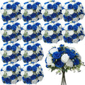Geosar 8 Bundles Artificial Peonies Flowers Fake Silk Peony Bouquet Faux Peonies Flowers Bulk for Decoration Vase Floral Arrangements Wedding Party Table (Royal Blue,White)