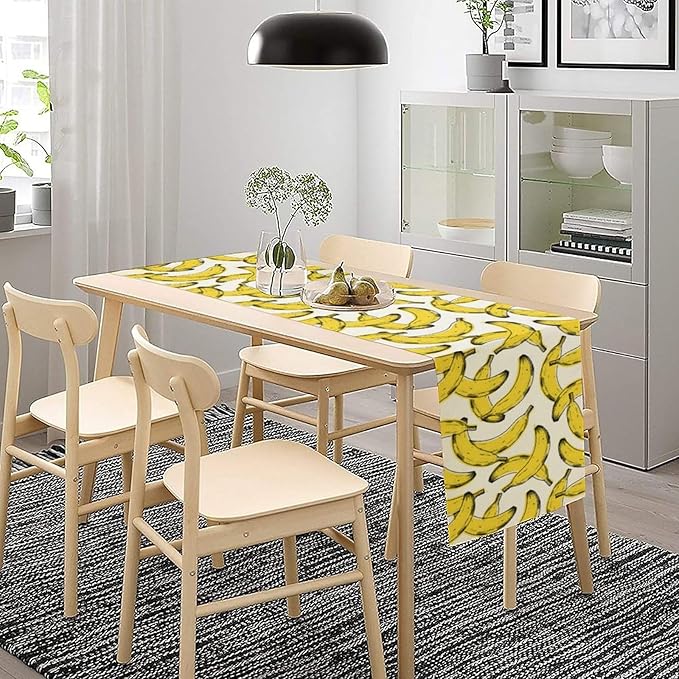 Banana Fruit Table Runner, Kitchen Dining Table Decor, Watercolor Tropical Fruit Palm Leaves Table Runners for Indoor Outdoor Home Farmhouse Holiday Wedding Birthday Party Decoration, 13 x120 Inch