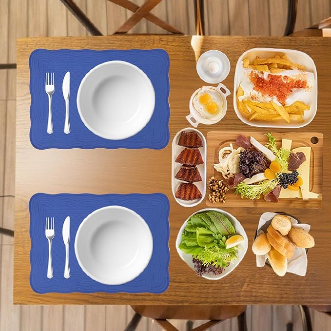 Quilted Placemats Set of 4 18"X13" Cotton Placemats Washable Cloth Table Mats for Kitchen Table (Dark Blue)