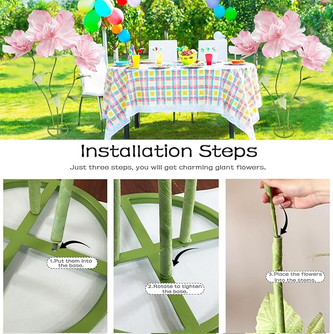 Large Artificial Paper Flowers Decoration, Giant Fake Flower with Standing Base Home Hotel Office Wedding Background Shop Window Display Photography Props Baby Shower Banquet Art Gallery Decor, Pink