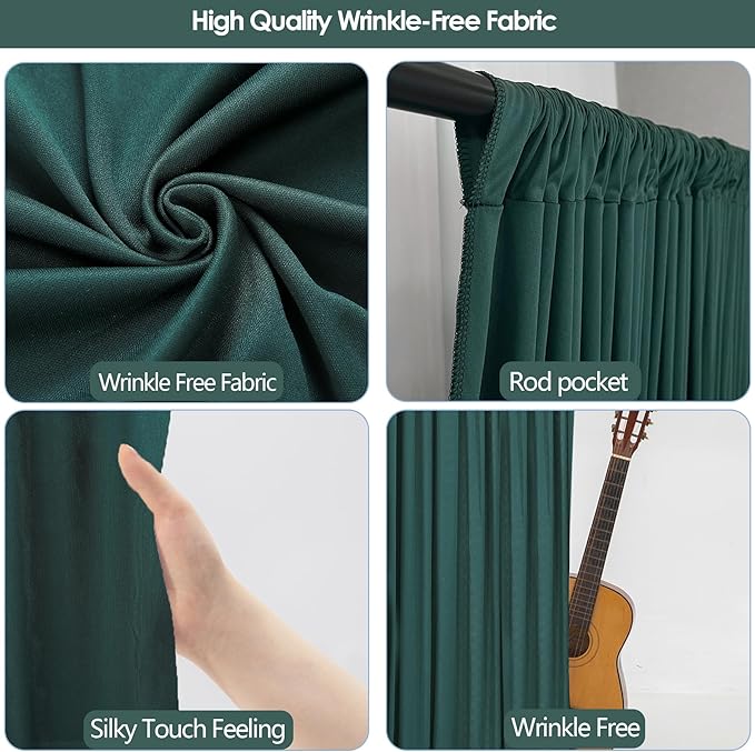 30x10ft Wrinkle Free Hunter Green Backdrop Curtain for Parties Soft Fabric Drapes Wedding Dark Green Curtain Backdrop for Birthday Party Decorations Background for Photography 5x10ft,6 Panels
