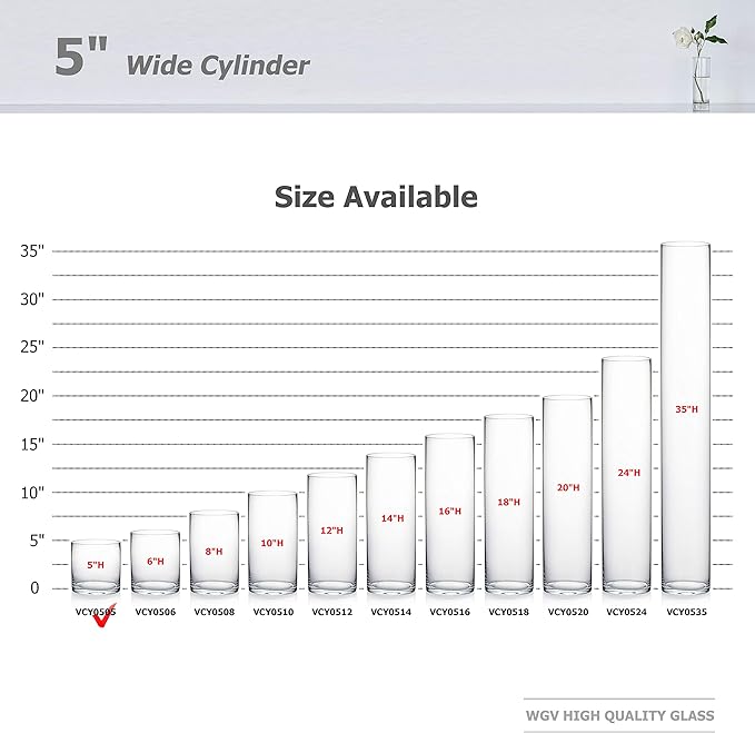 WGV Cylinder Vase Bulk, Diameter 5", Height 5", Clear Glass Floral Planter Container, Floating Candle Holder for Wedding Party Event Home Office Decor, 12 Pieces
