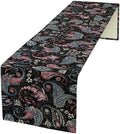 Bohemian Table Runner, Black Blue Pink Paisley Floral Boho Decor Table Runner for Kitchen Dining Home Party, 13x36 Inch