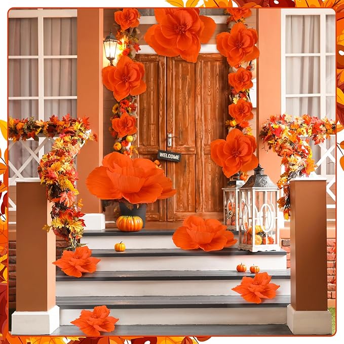 Giant Paper Flowers Artificial Large Paper Flower Decoration for Handcrafted Wall Backdrop Christmas Mexican Wedding Graduation Bridal Shower Birthday Party Supplies(Orange,12 Pcs)